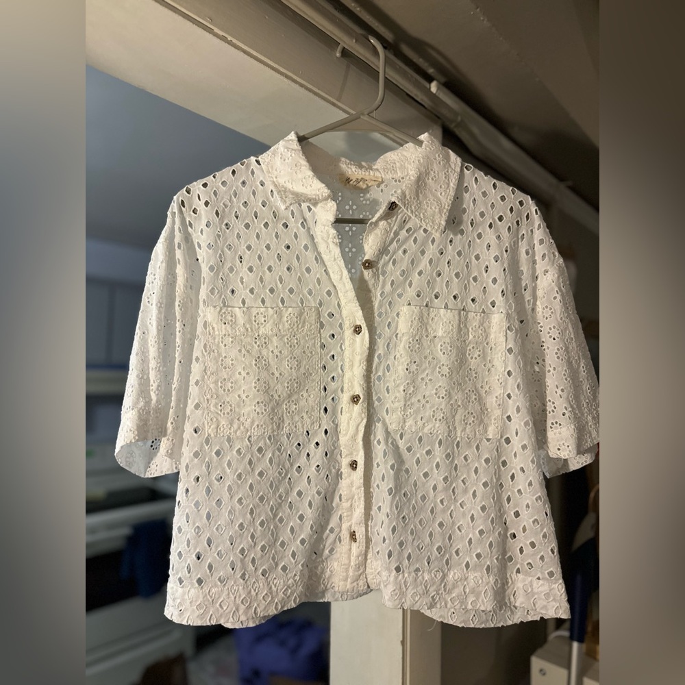 Marled White Eyelet Button Down Shirt